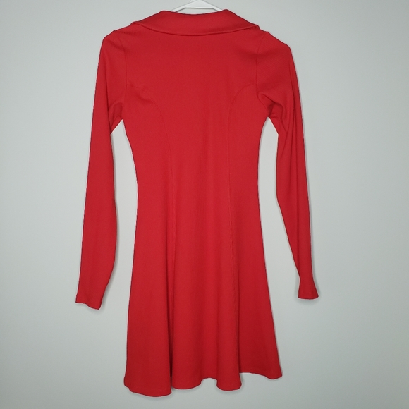 Zara Red Ribbed Knit Button-Up Skater Mini Dress - NWT - Picture 3 of 5